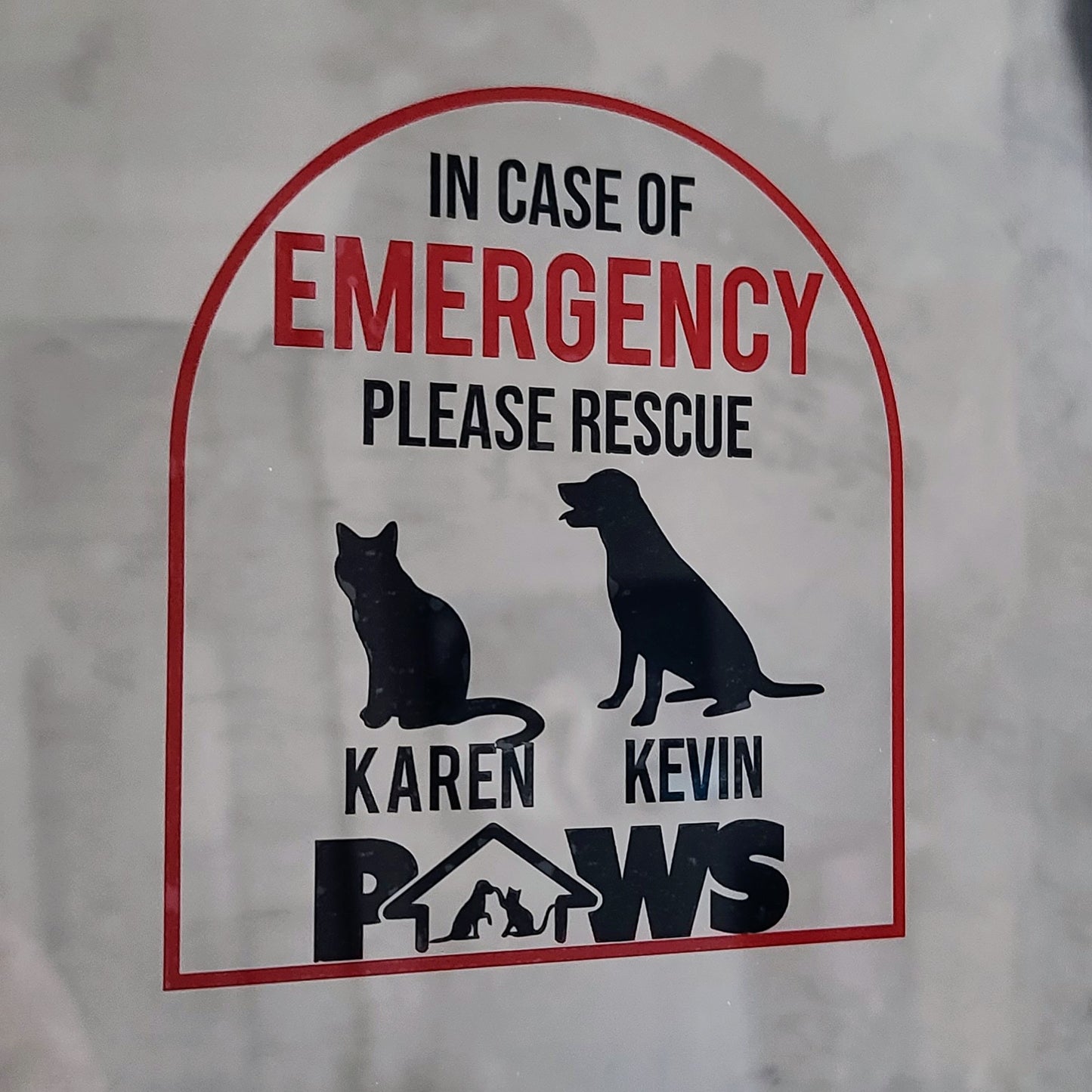 PAWS Custom Emergency Window/Door Decal